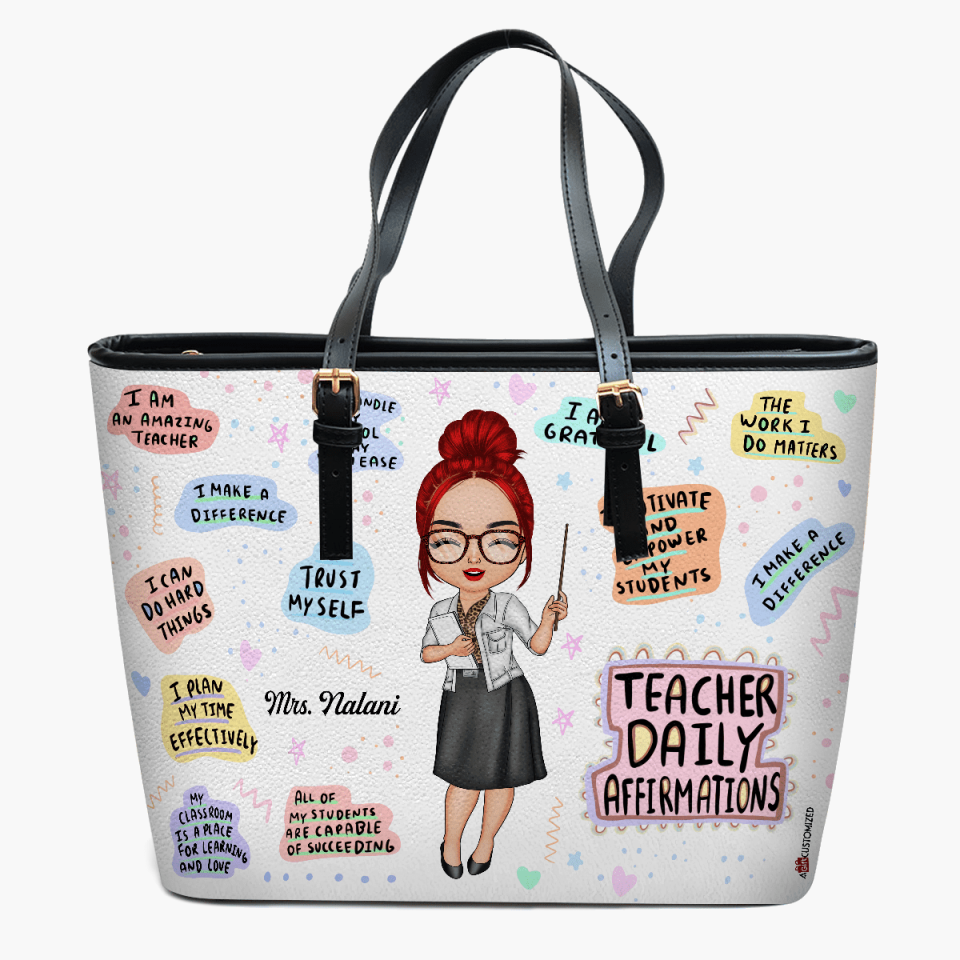 Personalized Leather Bucket Bag - Gift For Teacher - Teacher Daily Affirmations