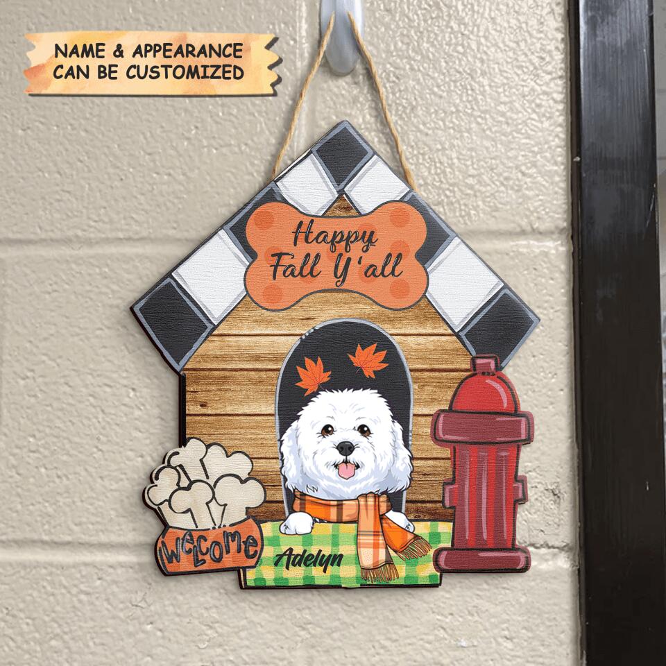 Personalized Door Sign - Gift For Dog Lover - Happy Fall Y'all