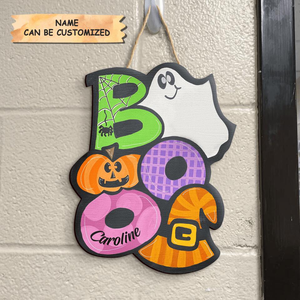 Personalized Door Sign - Gift For Halloween - Boo With Pumpkin