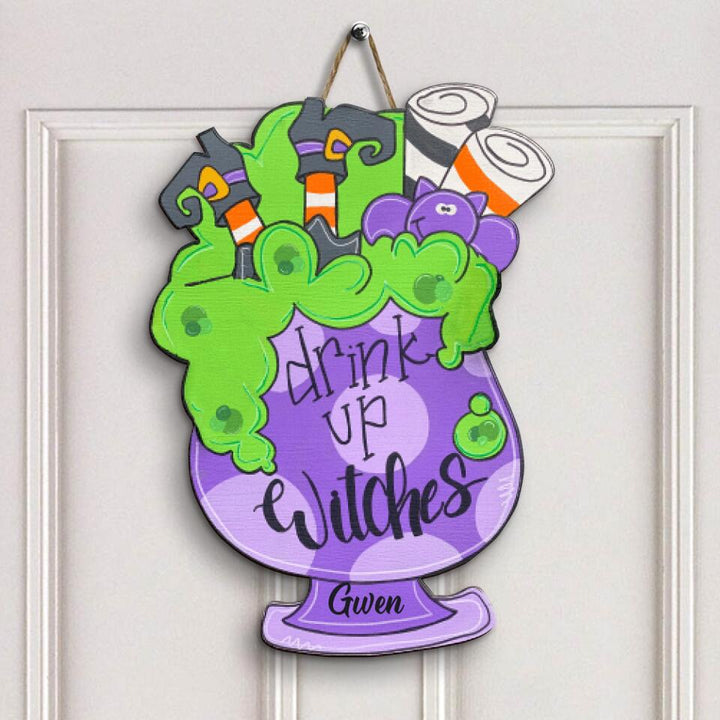 Personalized Door Sign - Gift For Halloween - Drink Up Witches