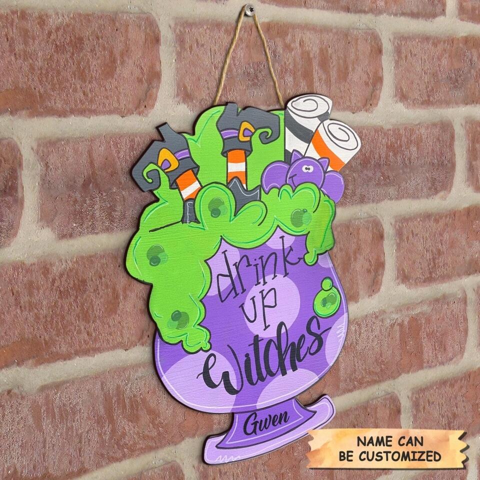 Personalized Door Sign - Gift For Halloween - Drink Up Witches