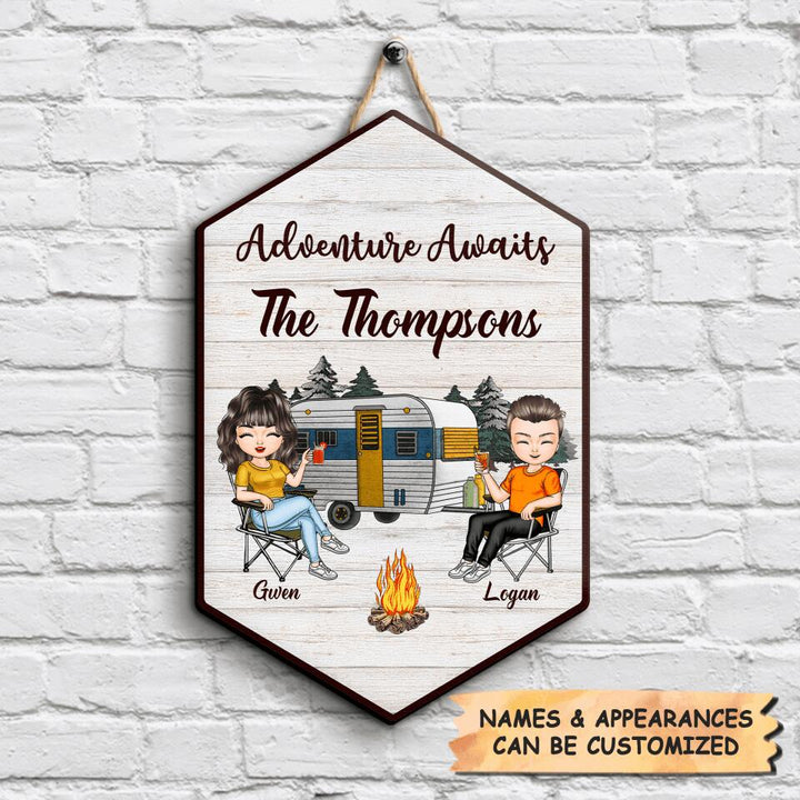 Personalized Door Sign - Gift For Camping Lover - Adventure Awaits