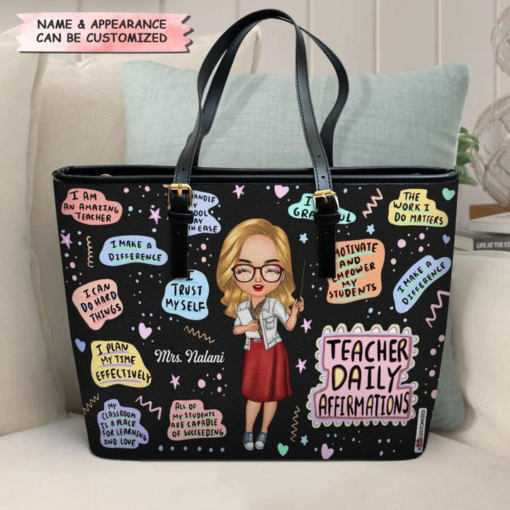 Personalized Leather Bucket Bag - Gift For Teacher - Teacher Daily Affirmations