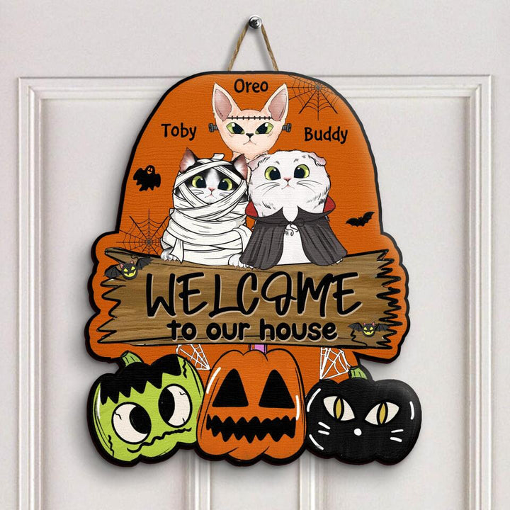 Personalized Door Sign - Gift For Cat Lover - Welcome To Our House