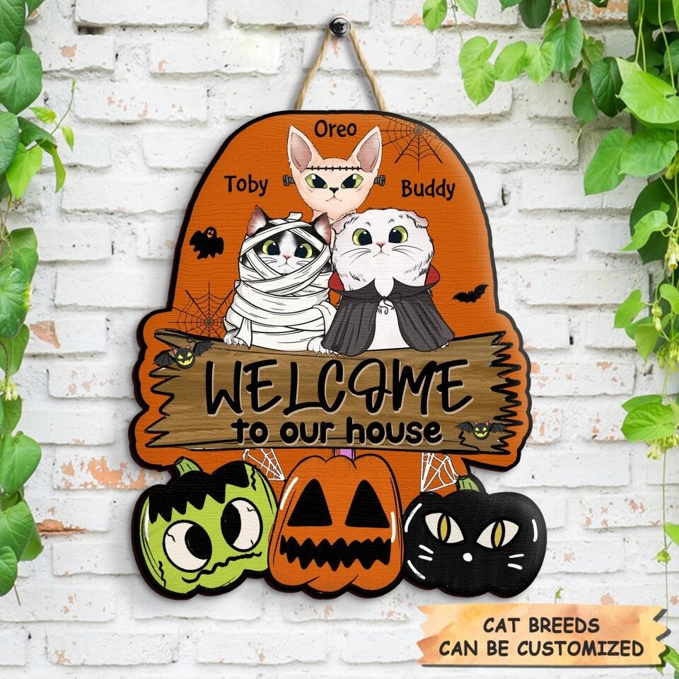 Personalized Door Sign - Gift For Cat Lover - Welcome To Our House