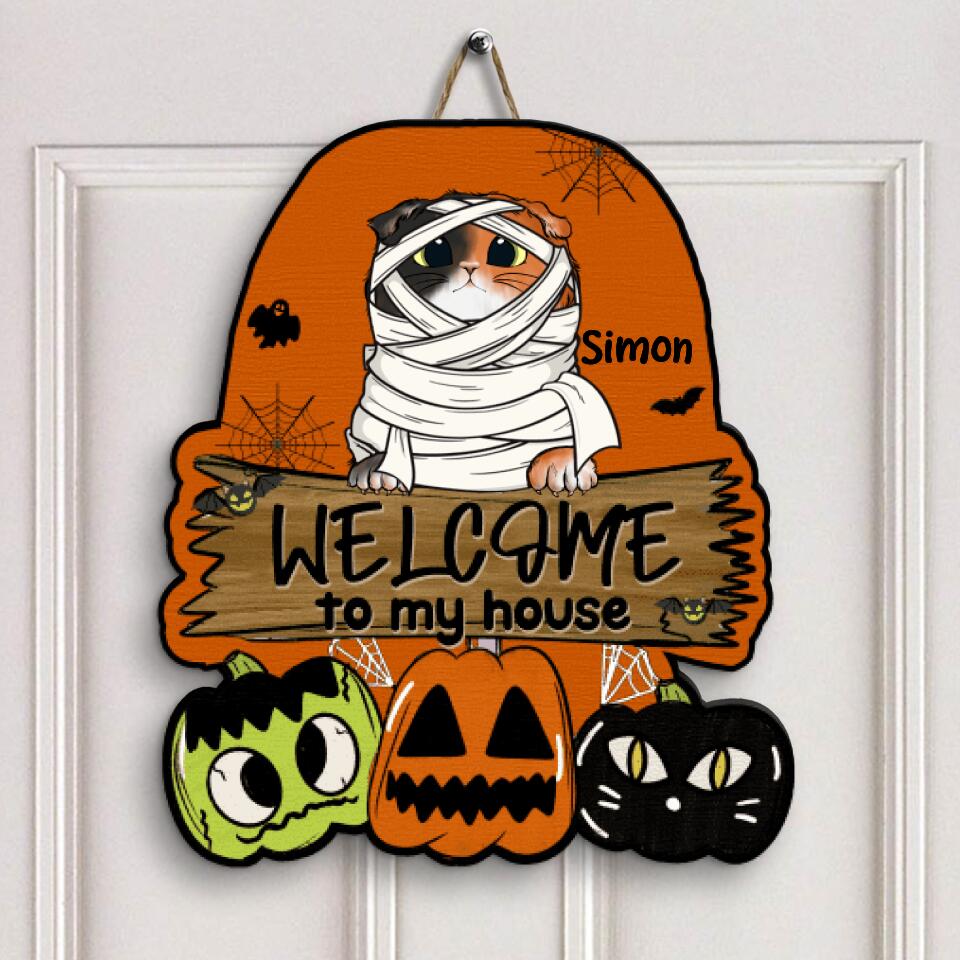 Personalized Door Sign - Gift For Cat Lover - Welcome To Our House