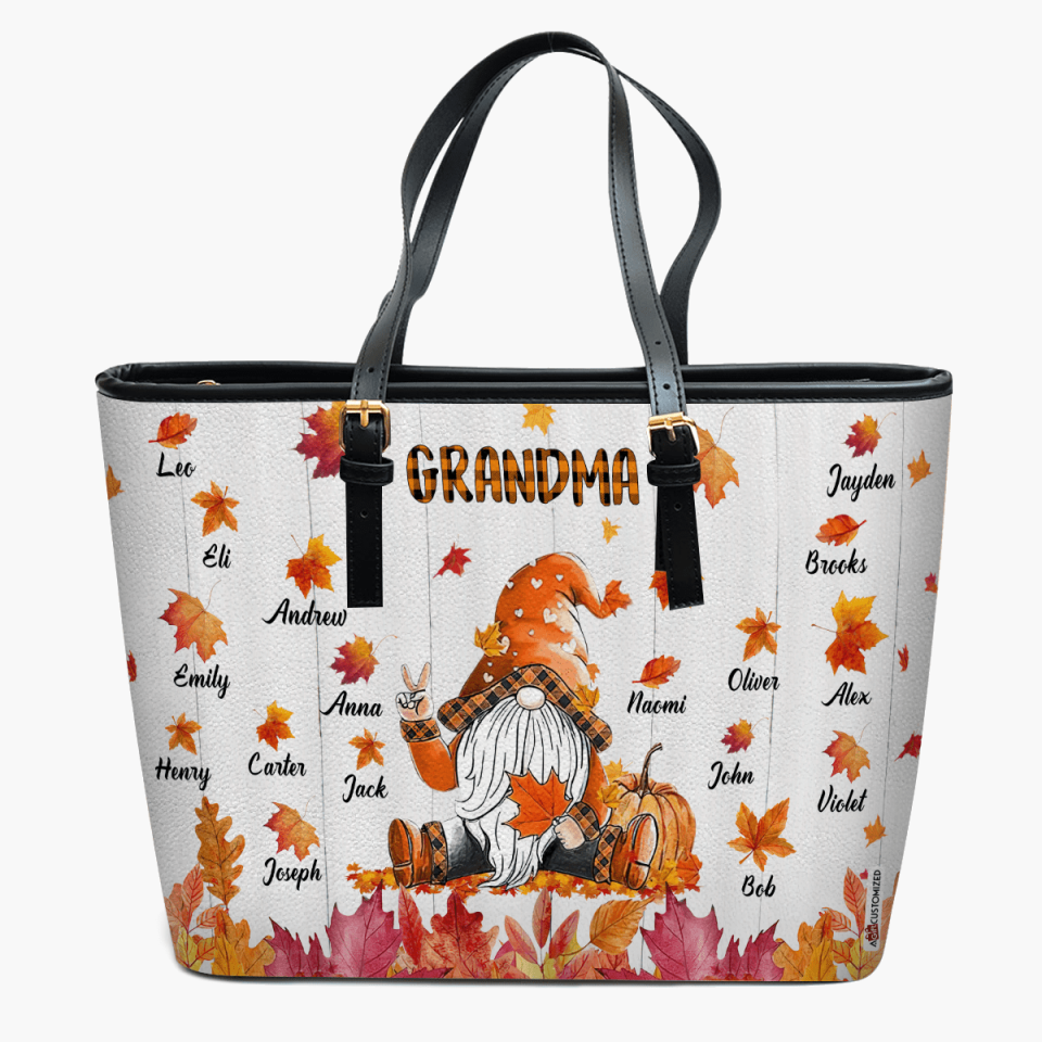 Personalized Leather Bucket Bag - Gift For Grandma - Grandma Gnome