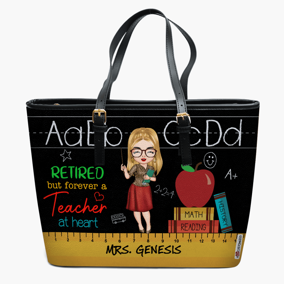 Personalized Leather Bucket Bag - Gift For Teacher - Retired But Forever A Teacher At Heart