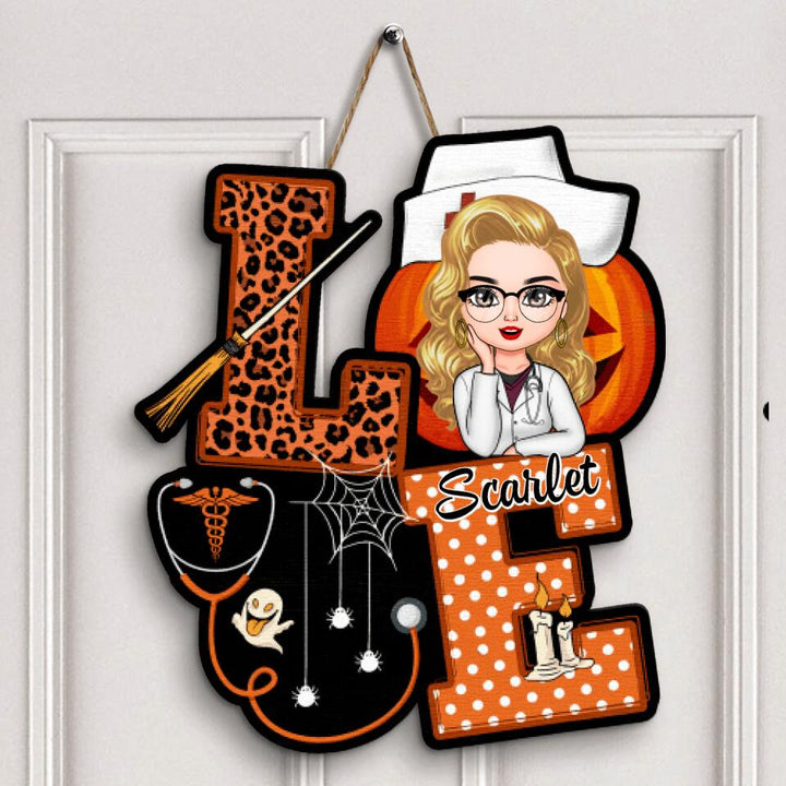 Personalized Door Sign - Gift For Nurse - Love Nurse Halloween