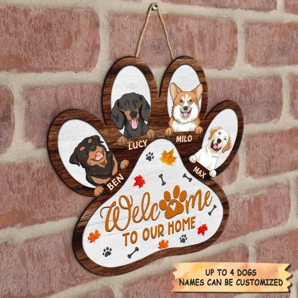 Personalized Door Sign - Gift For Dog Lover - Welcome Dog Paw