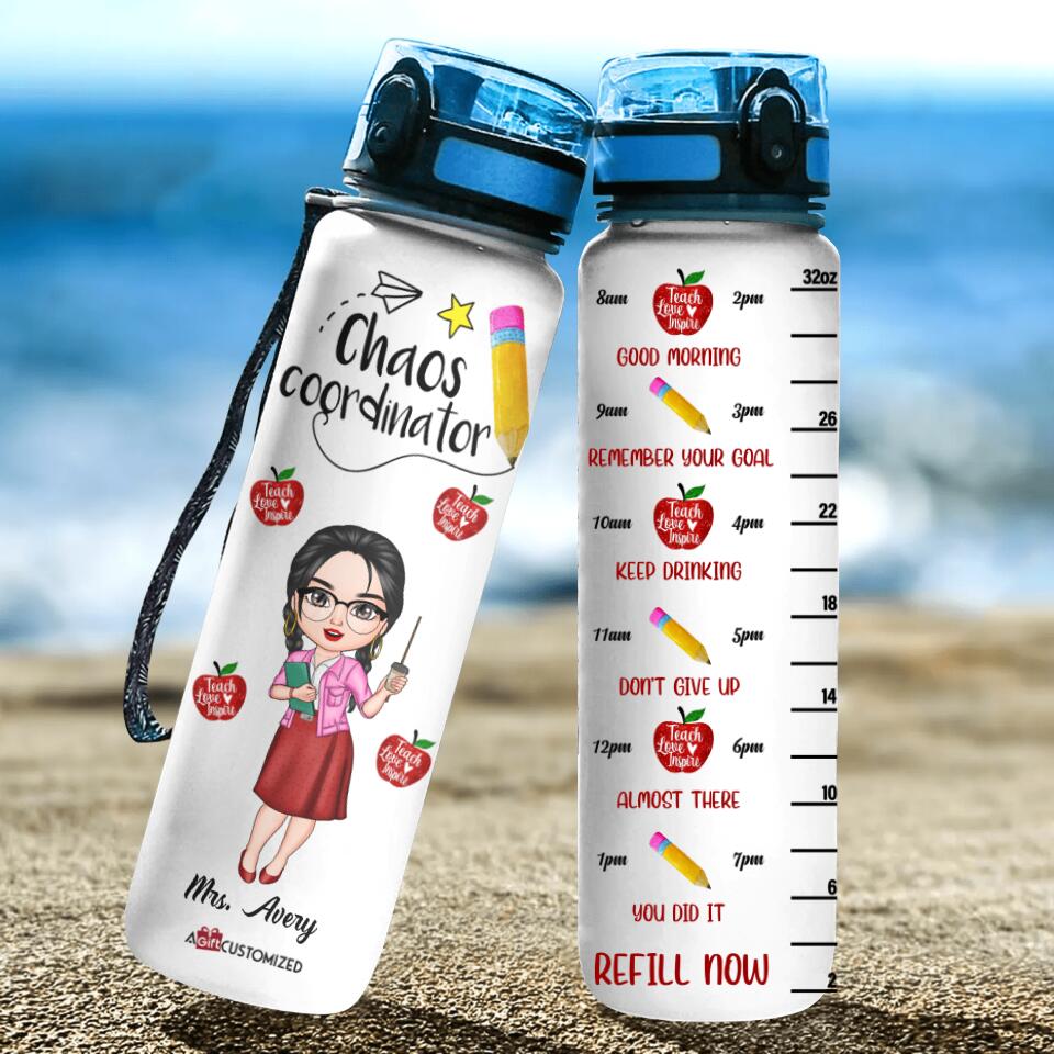 Personalized Water Tracker Bottle - Gift For Teacher - Teach Love Inspire Teacher