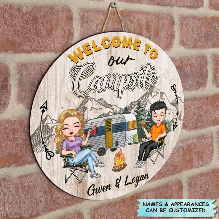 Personalized Door Sign - Gift For Camping Lover - Welcome To Our Campsite