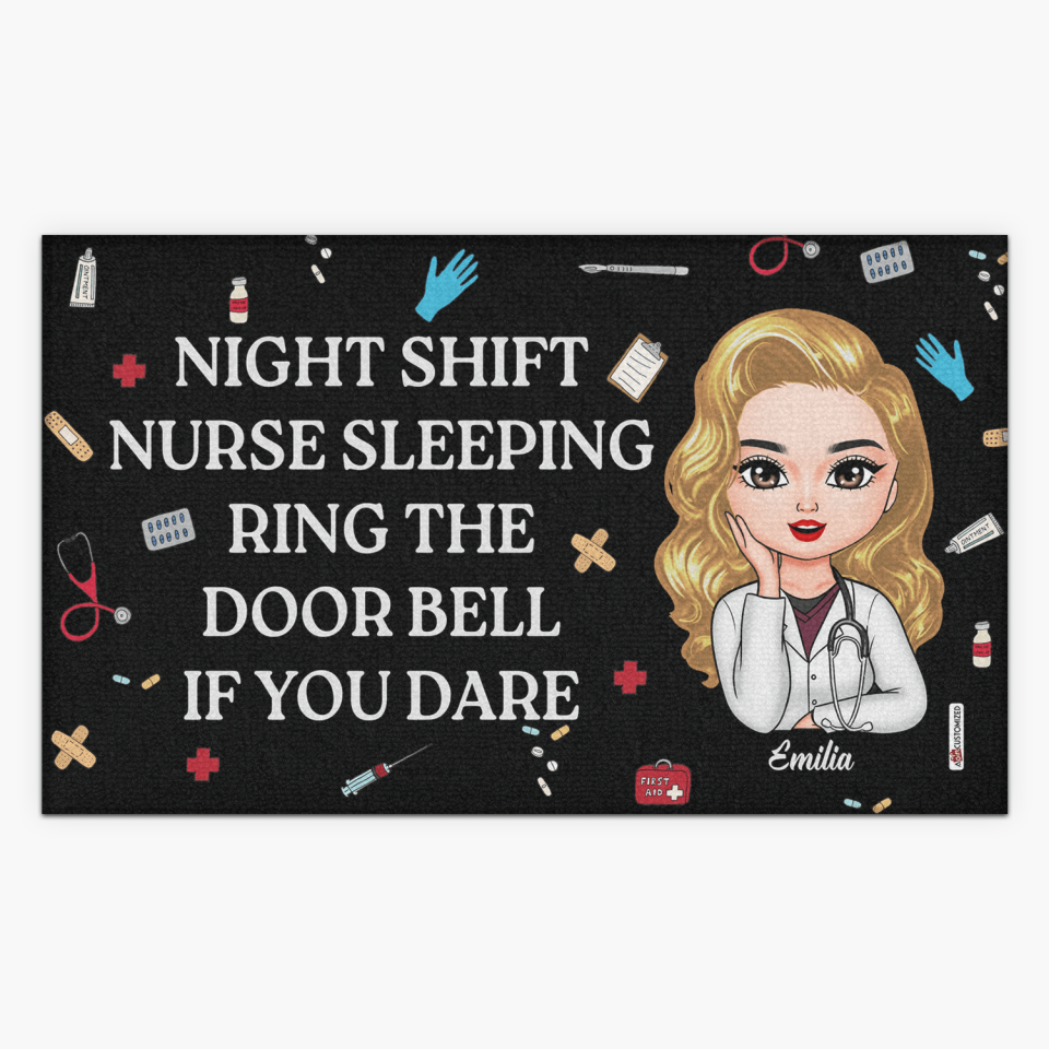 Personalized Doormat - Gift For Nurse - Night Shift Nurse Sleeping