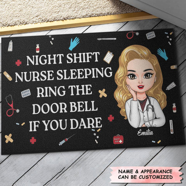 Personalized Doormat - Gift For Nurse - Night Shift Nurse Sleeping