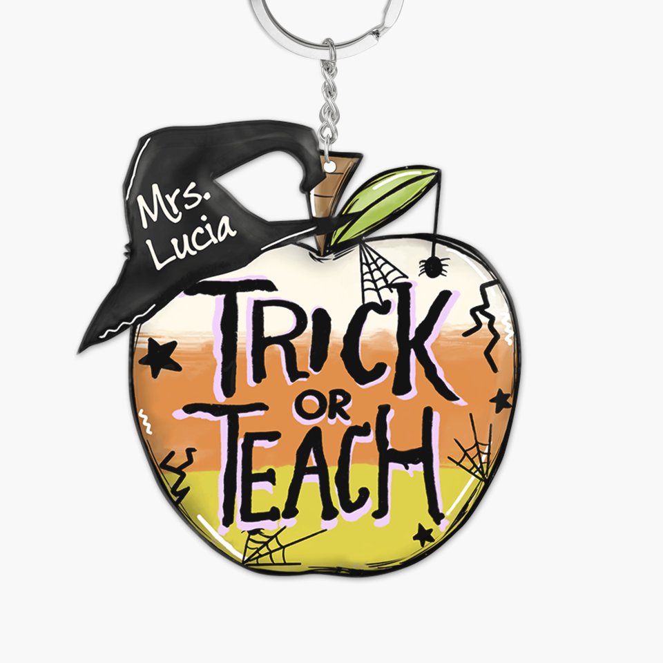 Personalized Keychain - Gift For Teacher - Trick Or Teach Pumpkin