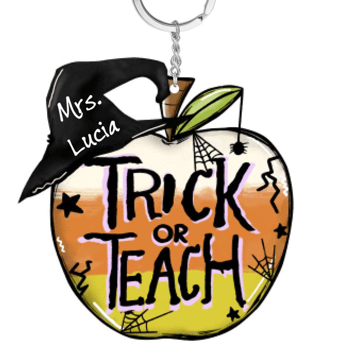 Personalized Keychain - Gift For Teacher - Trick Or Teach Pumpkin