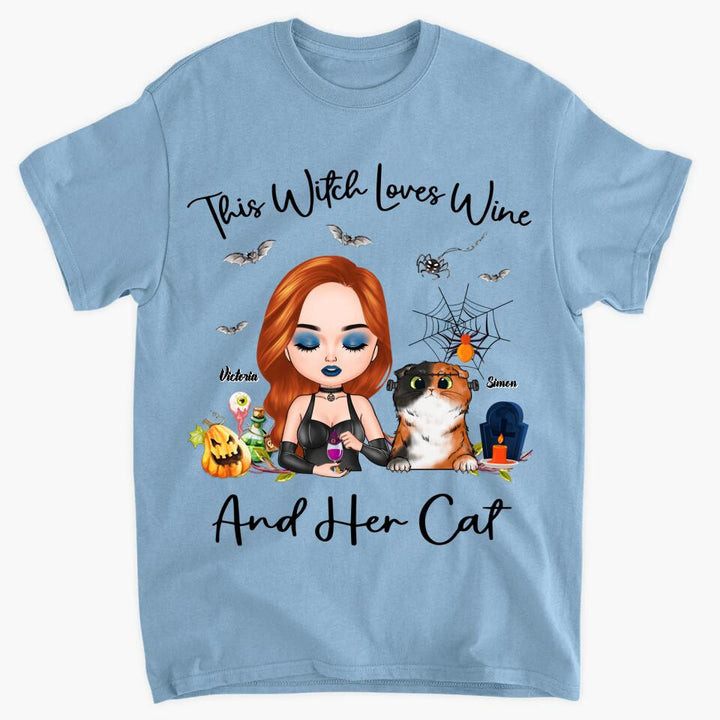 Personalized T-shirt - Gift For Cat Lover - This Witch Loves Wine And Her Cat