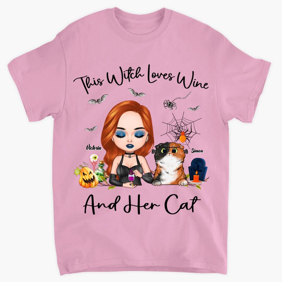 Personalized T-shirt - Gift For Cat Lover - This Witch Loves Wine And Her Cat