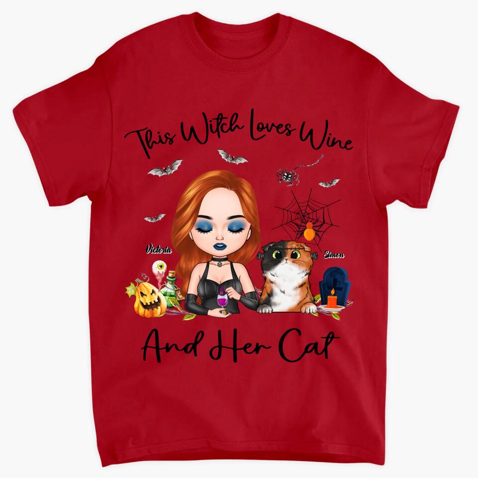 Personalized T-shirt - Gift For Cat Lover - This Witch Loves Wine And Her Cat