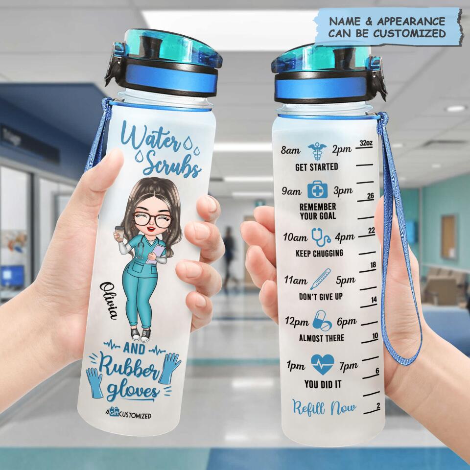 Nurse Gifts Nurse Tumbler Nurse Water Bottle Water Scrubs and Rubber Gloves Water  Bottle Tracker Motivational Water Bottle PHD 