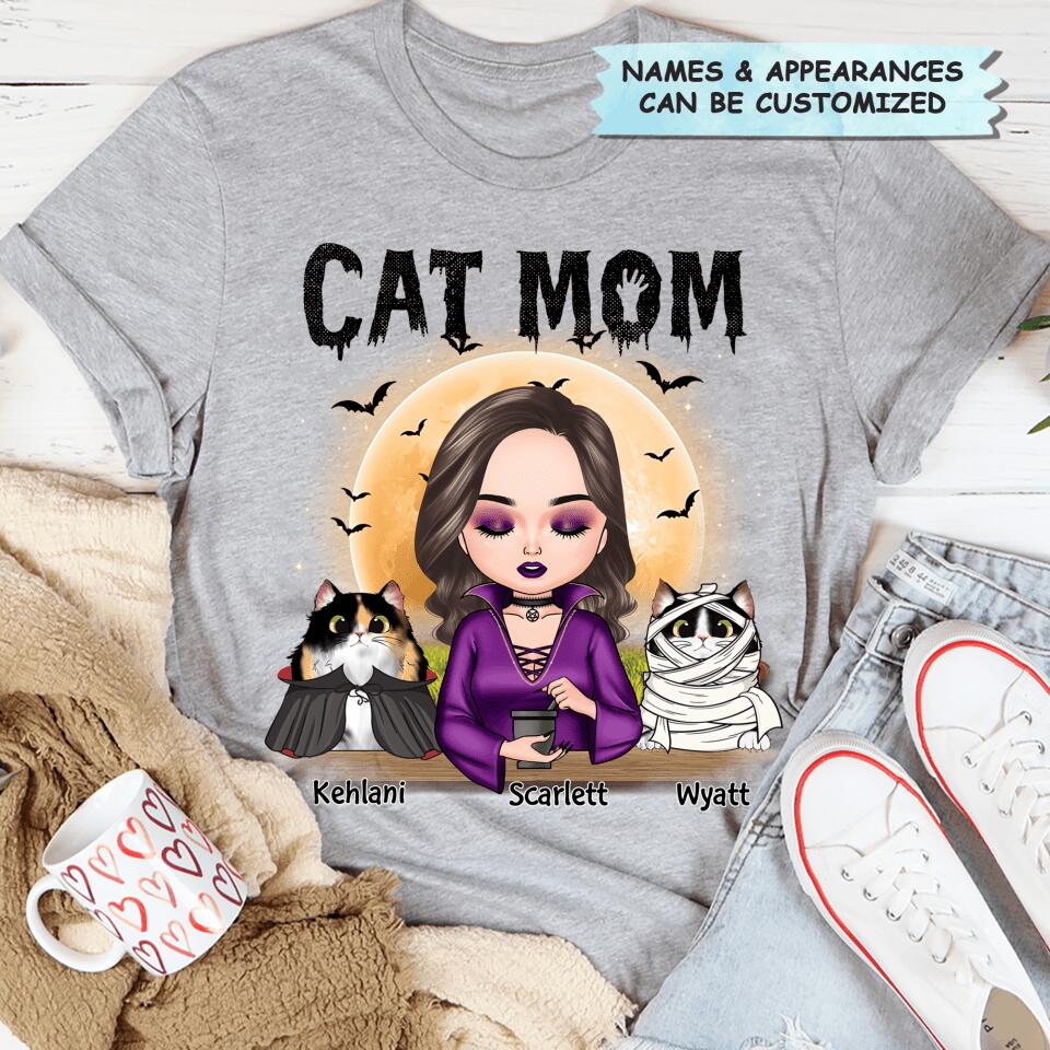 Personalized T-shirt - Gift For Cat Lover - Cat Mom Halloween