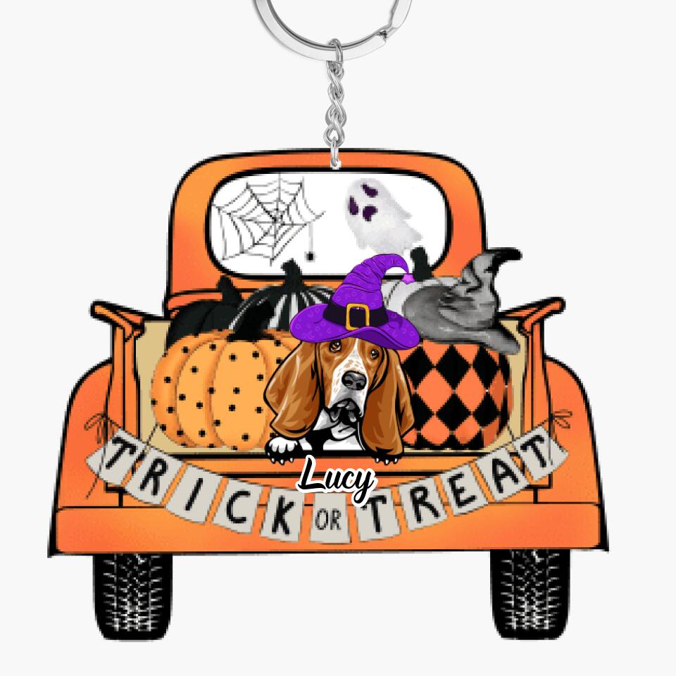 Personalized Keychain - Gift For Dog Lover - Trick Or Treat Halloween Dog