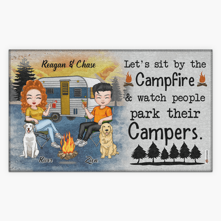 Personalized Doormat - Gift For Camping Lover - Let's Sit By The Campfire