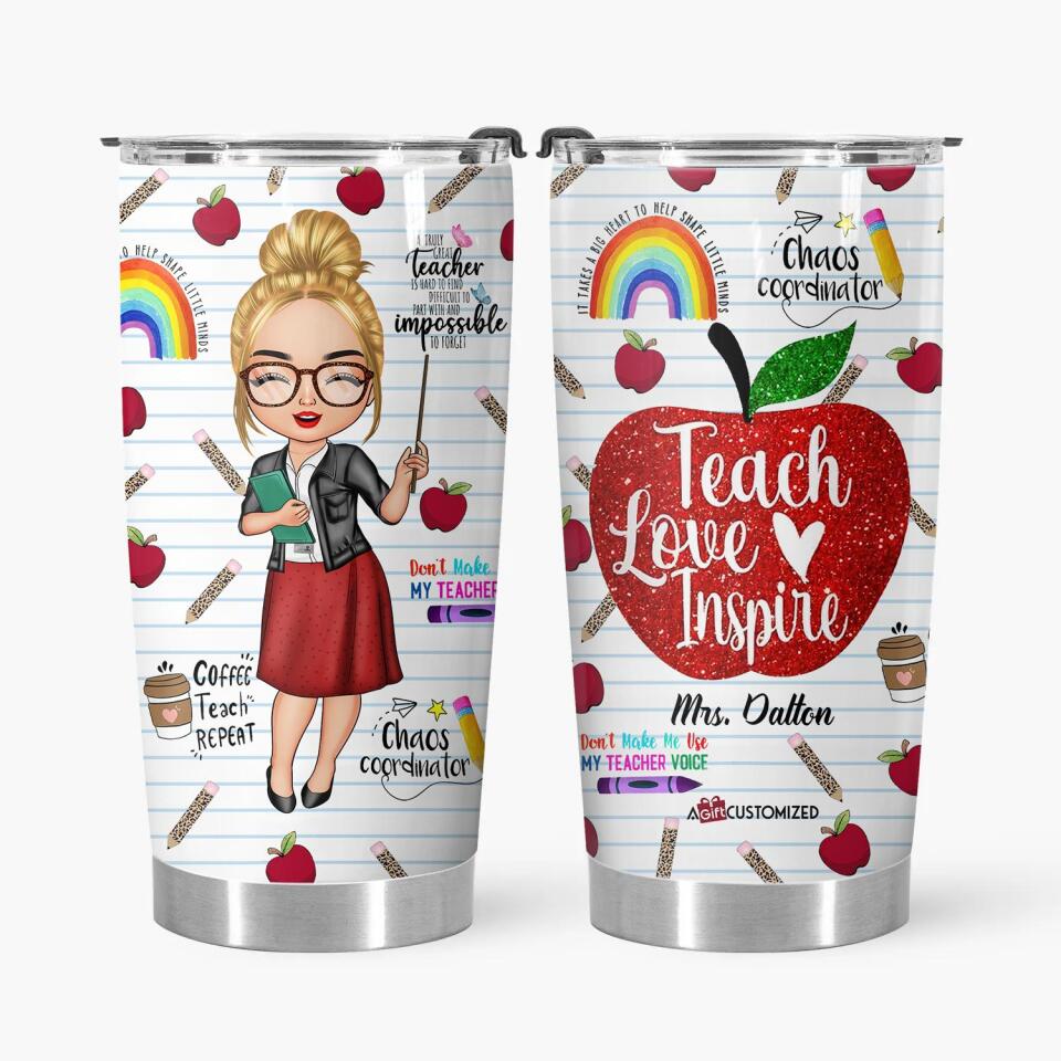 Personalized Tumbler - Gift For Teacher - Teach Love Inspire Teacher