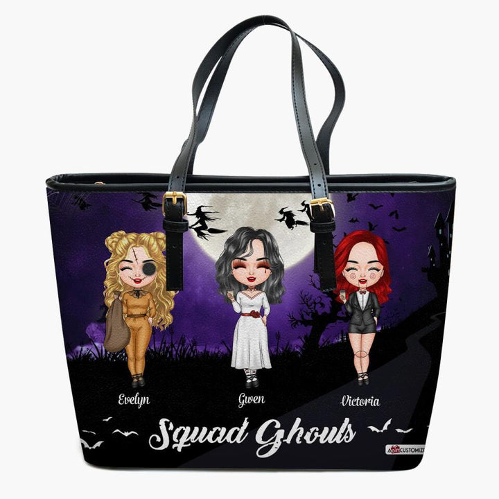 Personalized Leather Bucket Bag - Gift For Friend - Squad Ghouls