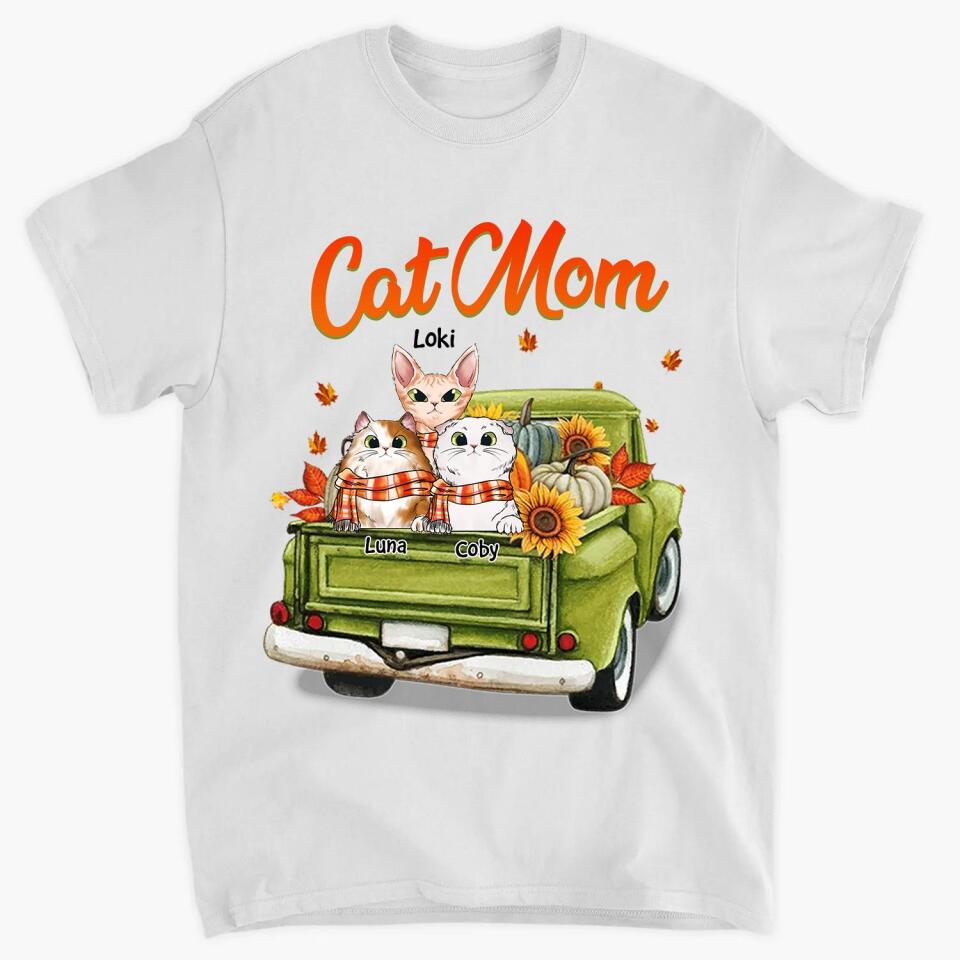 Personalized T-shirt - Gift For Cat Lover - Cat Mom Fall Truck