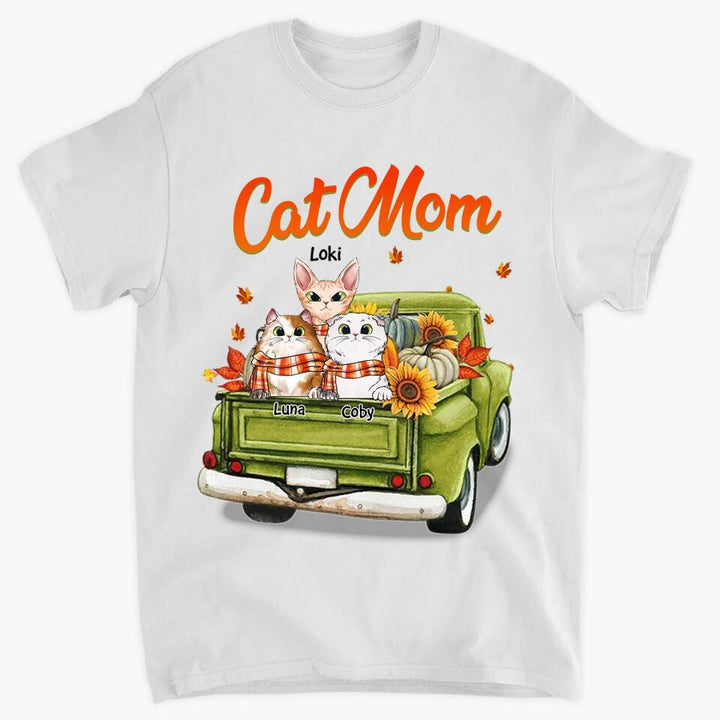 Personalized T-shirt - Gift For Cat Lover - Cat Mom Fall Truck