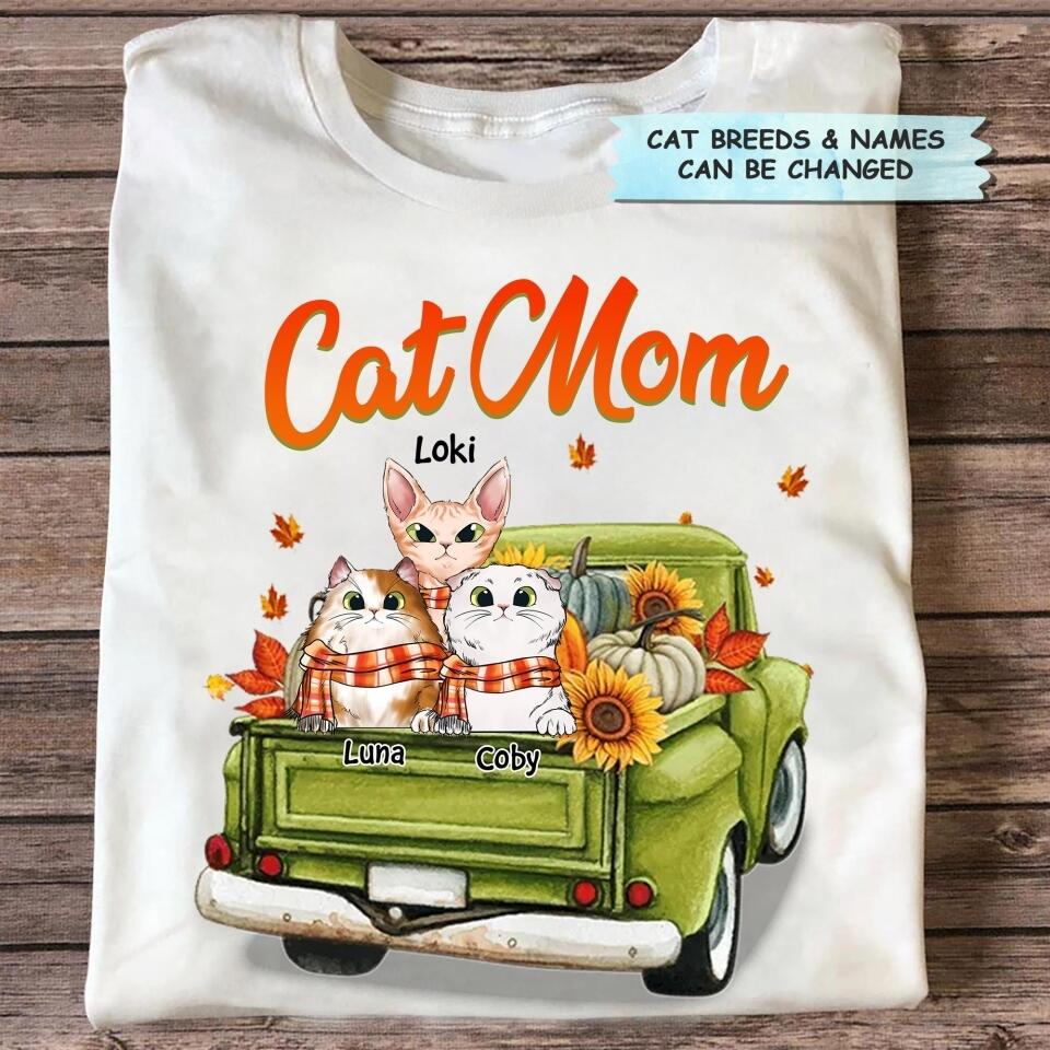 Personalized T-shirt - Gift For Cat Lover - Cat Mom Fall Truck