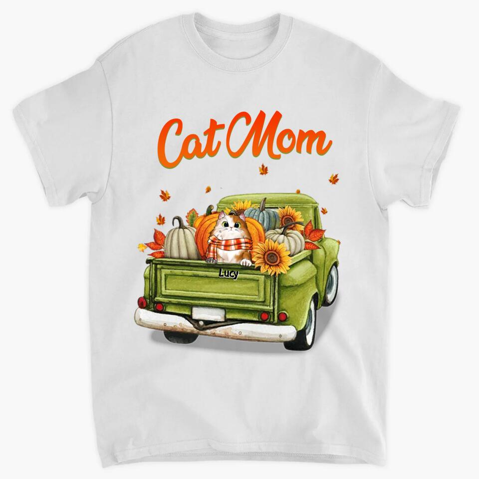 Personalized T-shirt - Gift For Cat Lover - Cat Mom Fall Truck