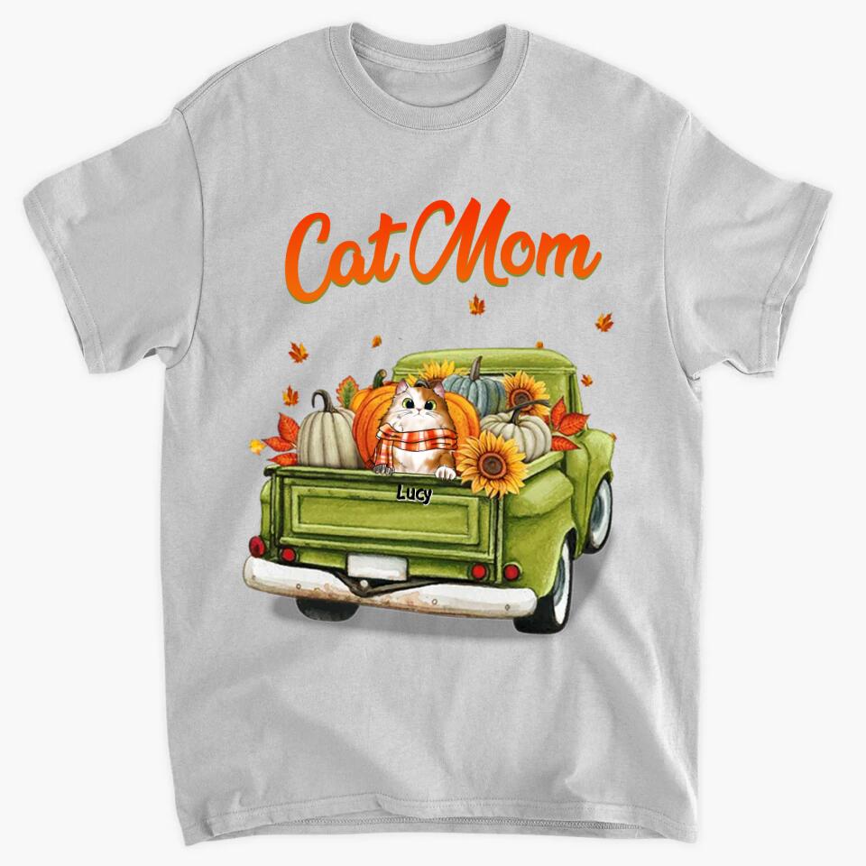 Personalized T-shirt - Gift For Cat Lover - Cat Mom Fall Truck