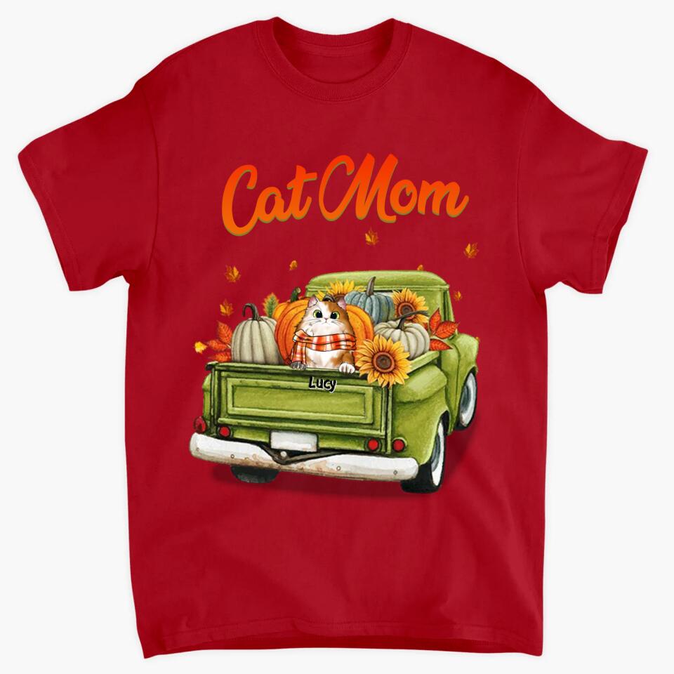 Personalized T-shirt - Gift For Cat Lover - Cat Mom Fall Truck