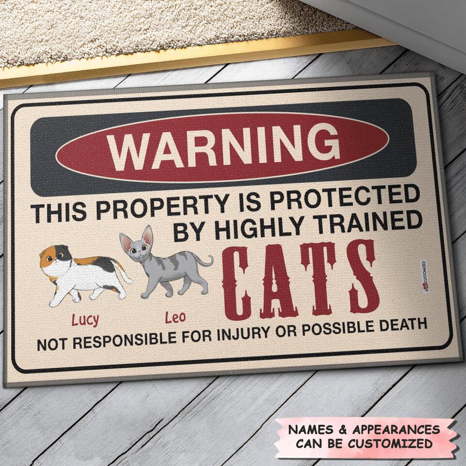 Personalized Doormat - Gift For Cat Lover - Warning This Property Is Protected