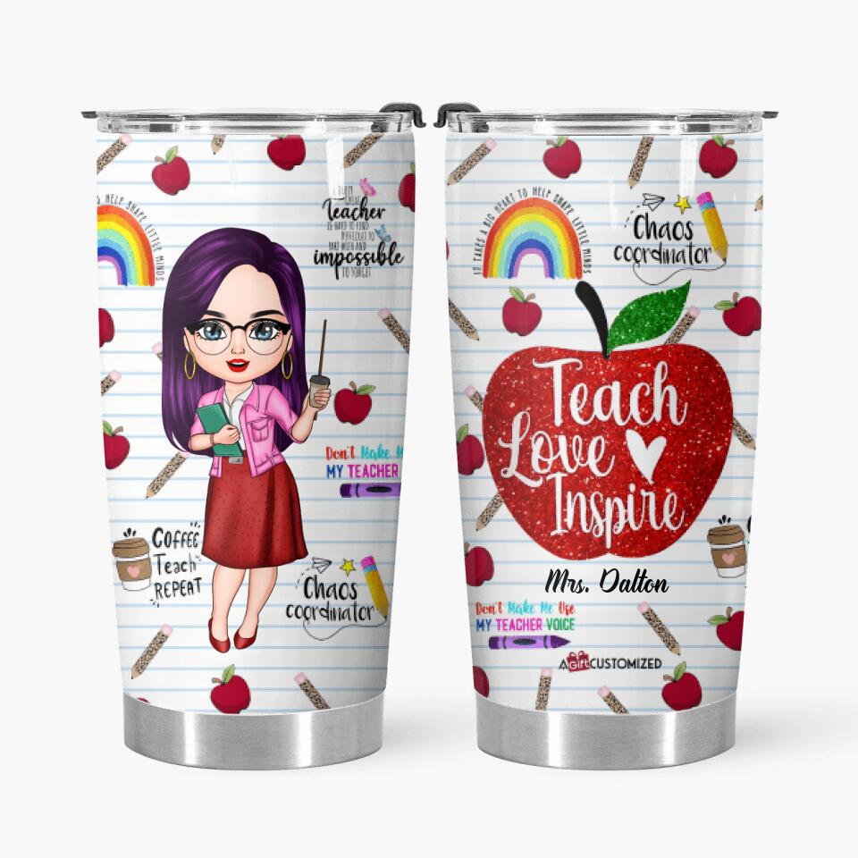 Personalized Tumbler - Gift For Teacher - Teach Love Inspire Teacher