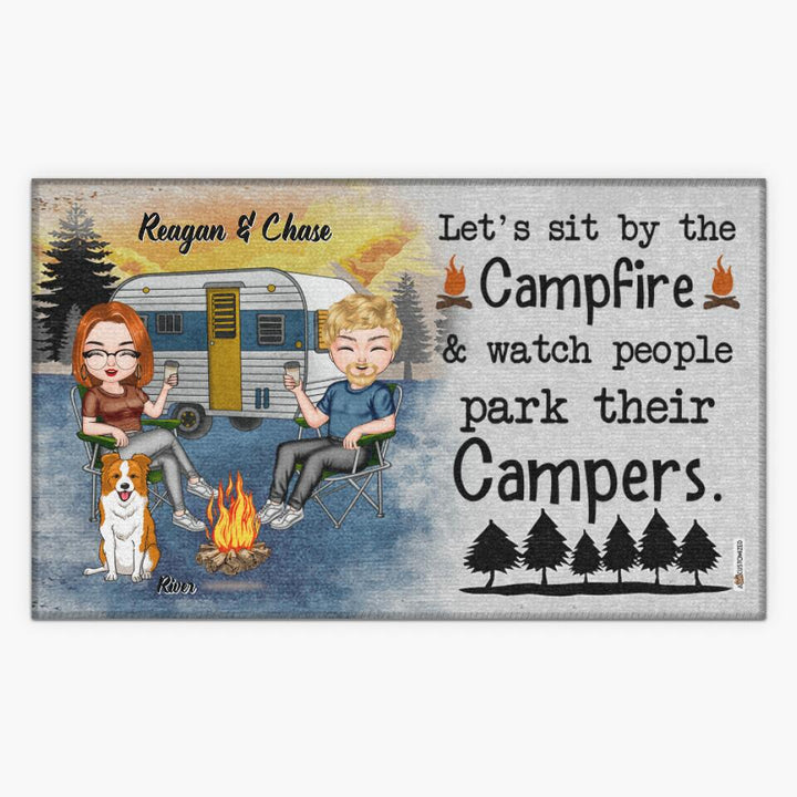 Personalized Doormat - Gift For Camping Lover - Let's Sit By The Campfire