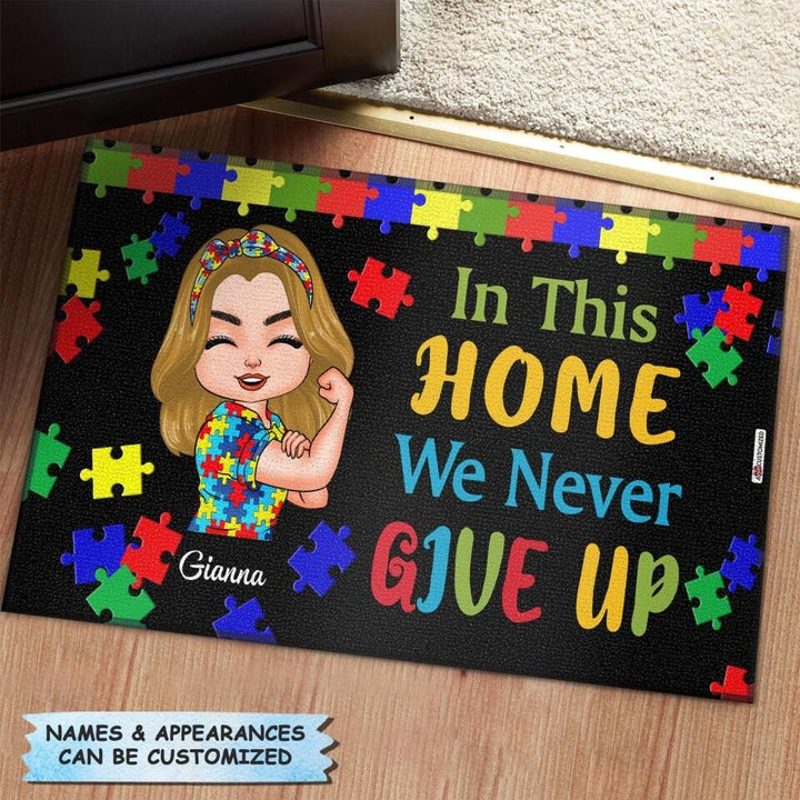 Personalized Doormat - Gift For AU Fighter - In This Home We Never Give Up