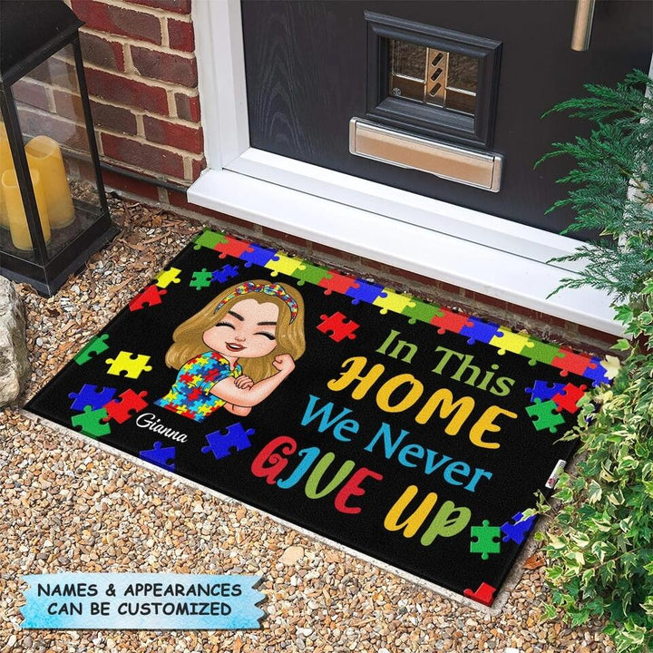 Personalized Doormat - Gift For AU Fighter - In This Home We Never Give Up