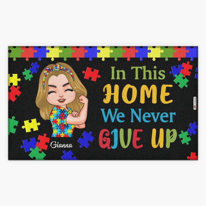 Personalized Doormat - Gift For AU Fighter - In This Home We Never Give Up