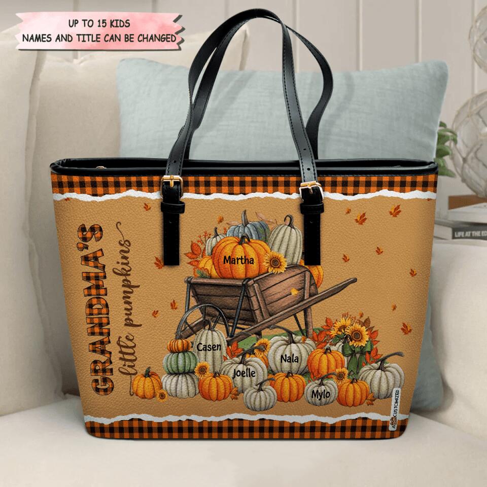 Personalized Leather Bucket Bag - Gift For Grandma - Grandma's Little Pumpkin