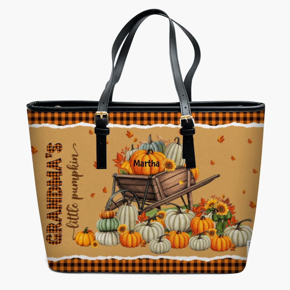 Personalized Leather Bucket Bag - Gift For Grandma - Grandma's Little Pumpkin