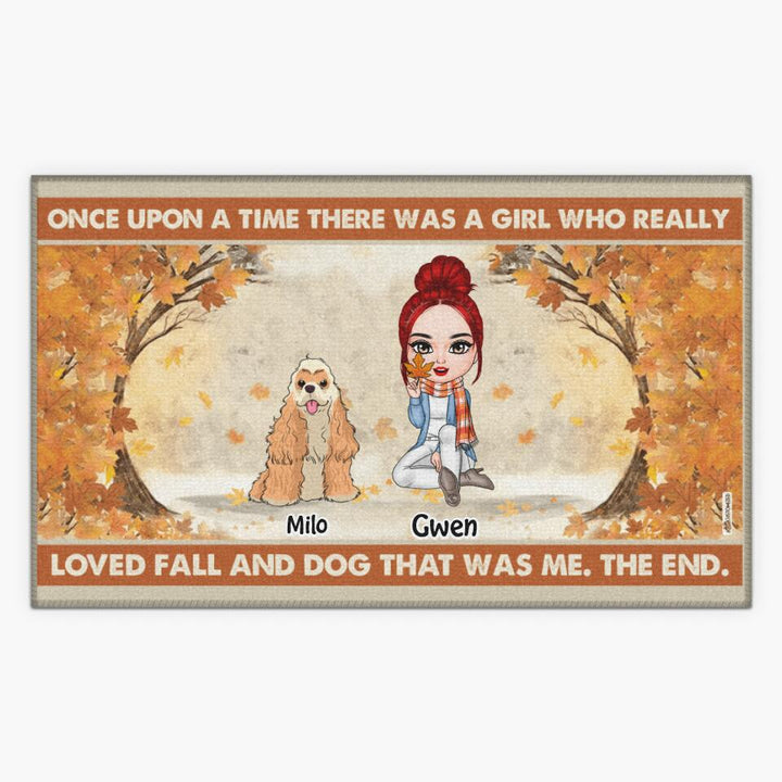 Personalized Doormat - Gift For Dog Lover - A Girl Who Really Loved Fall And Dogs