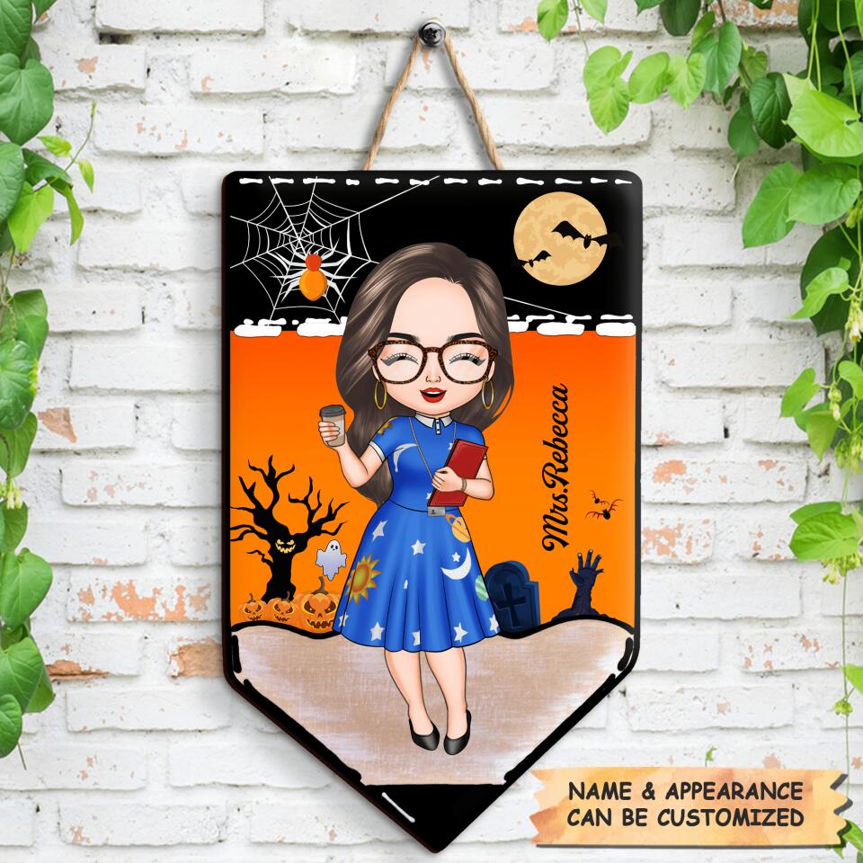 Personalized Door Sign - Gift For Teacher - Pencil Door Sign Halloween