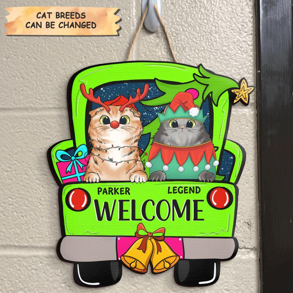 Personalized Door Sign - Gift For Cat Lover - Welcome To Our House