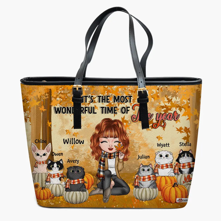 Personalized Leather Bucket Bag - Gift For Cat Lover - It's The Most Wonderful Time Of The Year