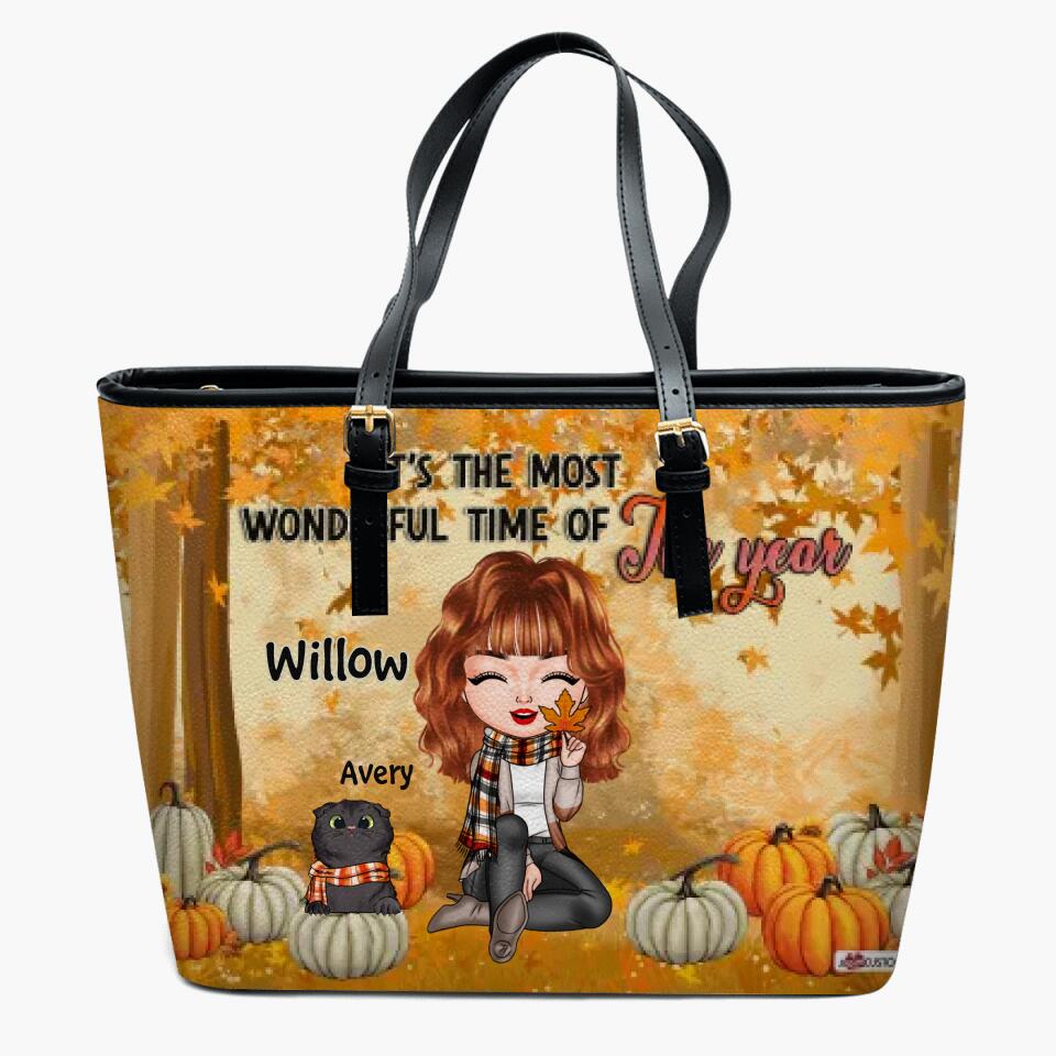 Personalized Leather Bucket Bag - Gift For Cat Lover - It's The Most Wonderful Time Of The Year