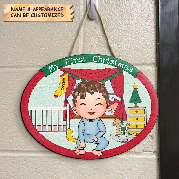 Personalized Door Sign - Gift For Baby - My First Christmas
