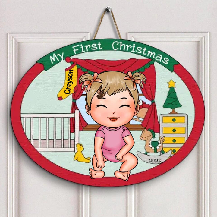 Personalized Door Sign - Gift For Baby - My First Christmas